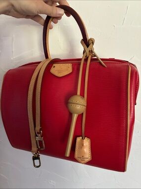 Louis Vuitton Red Coquelicot Epi Leather Doc Speedy PM Satchel Handbag Crossbody